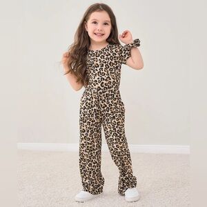 Easweet Preschool Girls Short Sleeve Bamboo leopard romper Size 4T